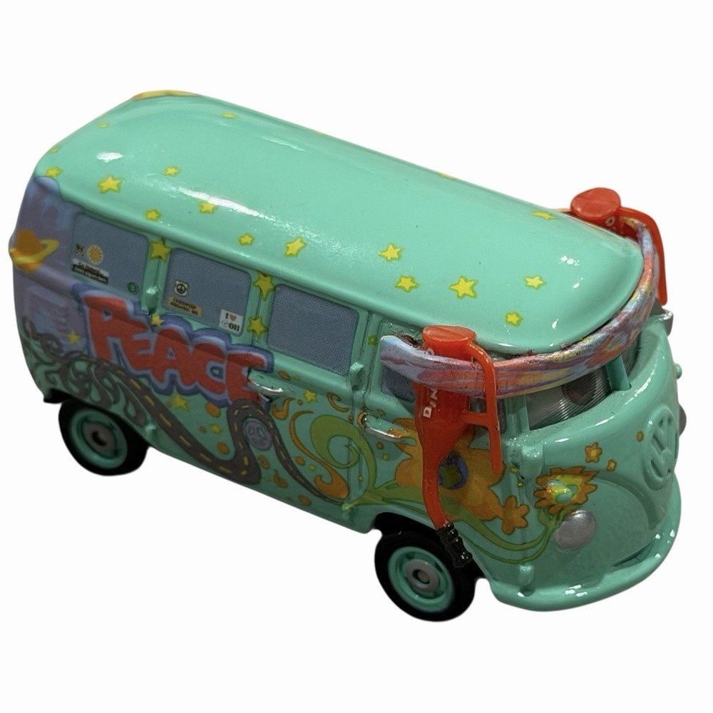 Disney Pixar Cars VW Bus Pit Crew Member Fillmore 2015 1:55 Diecast Hippie Van